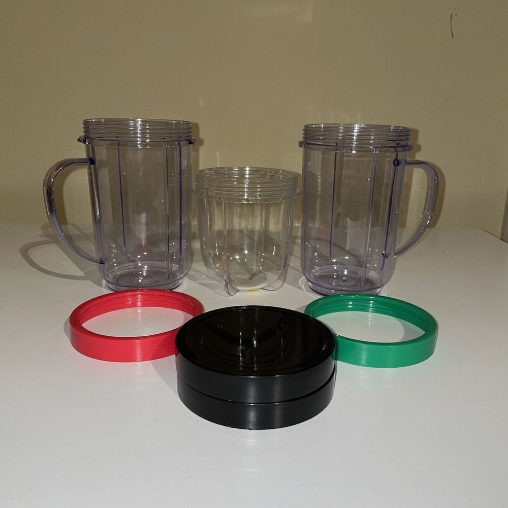 Magic Bullet Party Mugs - Set of 2 Mugs with Ring, 2 Sipper Lids, & Cup 3.5 oz